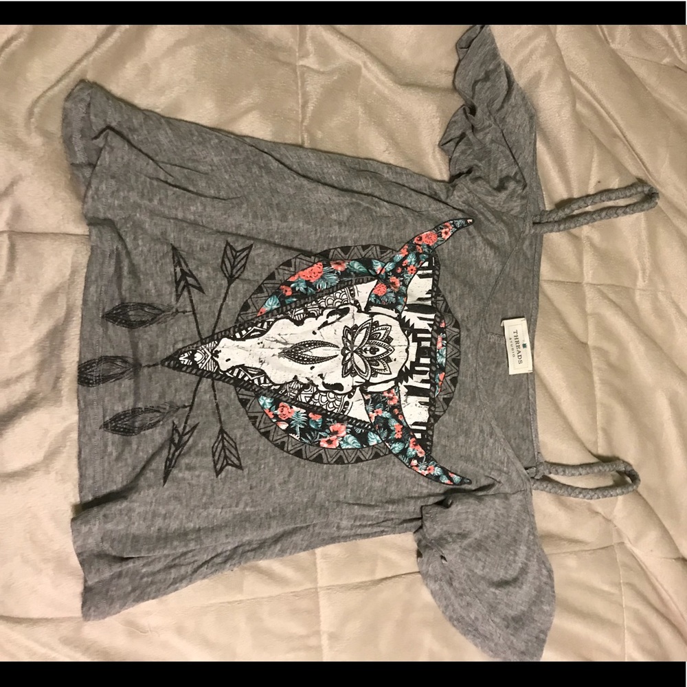 Gray cold shoulder tank top